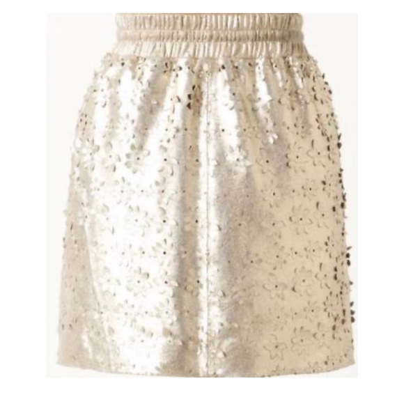 Anthro Leifsdottir Sliced Sliverfield Skirt Gold Leather Floral Mini Skirt, 2 - Picture 2 of 9